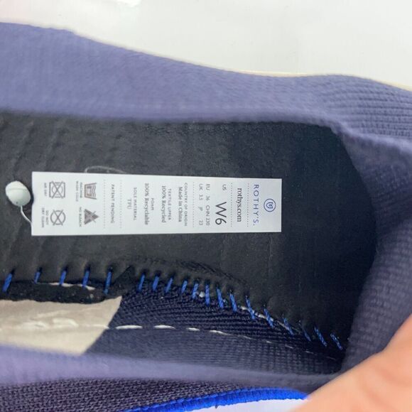 Rothy's Women's The Original Slip On Sneaker Size 6 Blue White Knit Shoe - Picture 9 of 14